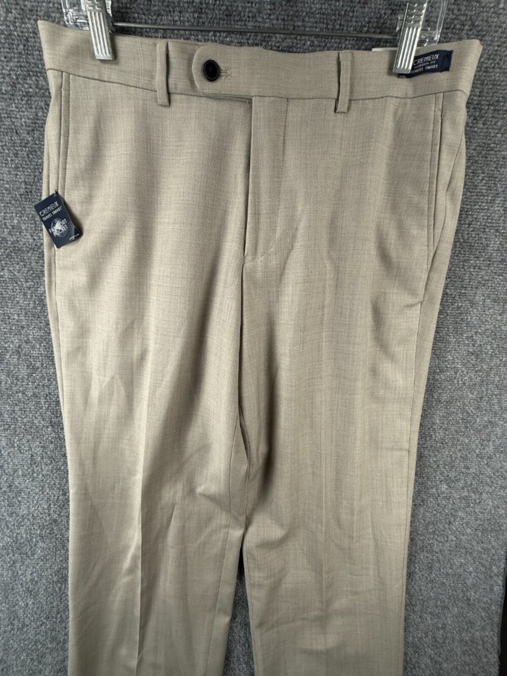 NWT CREMIEUX Modern Fit Travel Smart Dress Pants 33R Wool Blend Beige Unhemmed